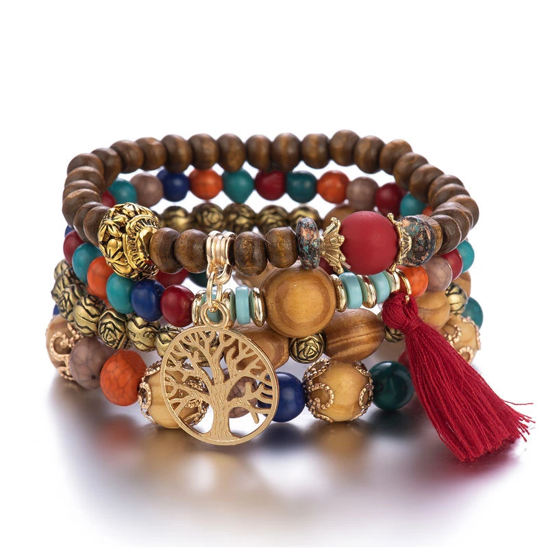 Bohemian armband 4-laags met levensboom - Spirituele Sieraden en Edelstenen - Spiritueelboek.nl
