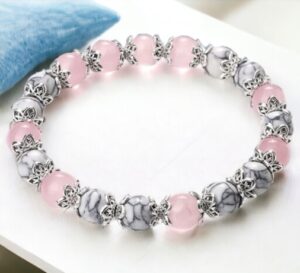 Howliet en rozenkwarts armband
