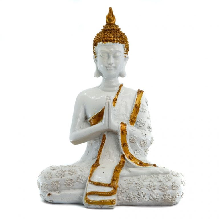 Witte Thaise Boeddha in Meditatie (14 x 9 x 20 cm) - Home & Living - Spiritueelboek.nl