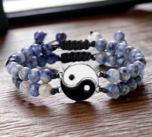 Dubbele blauwe jade armband Yin Yang