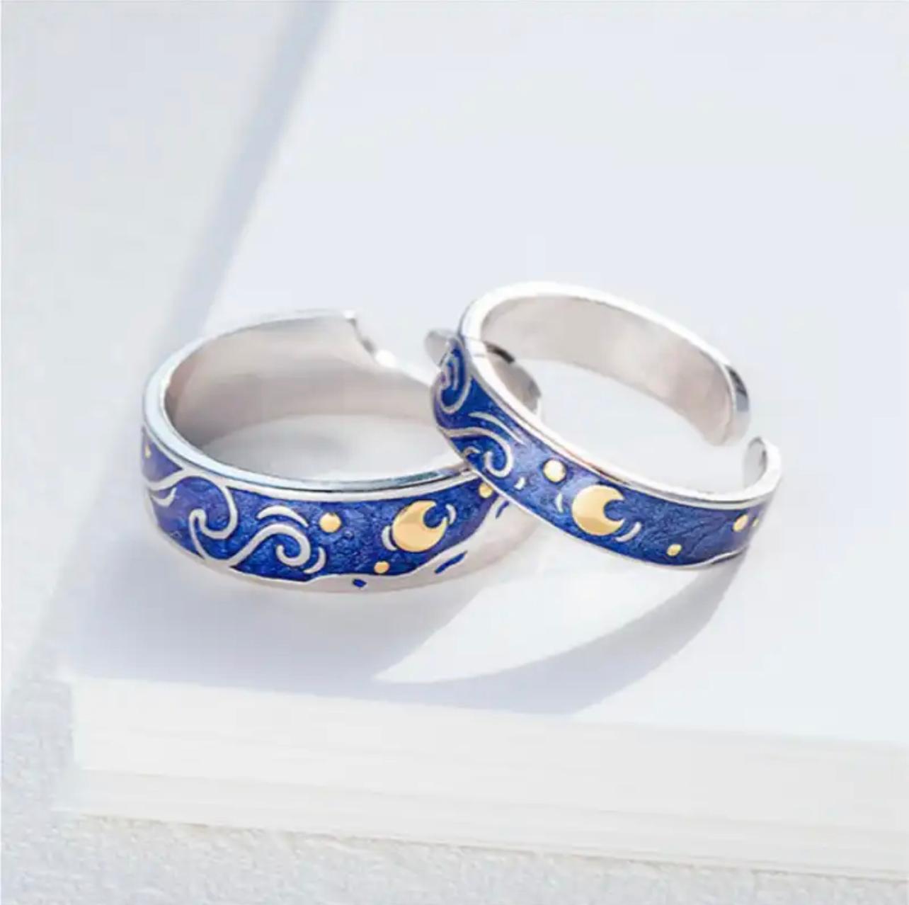 Verstelbare Zilverkleurige Ster en Maan Ring - Sieraden - Spiritueelboek.nl