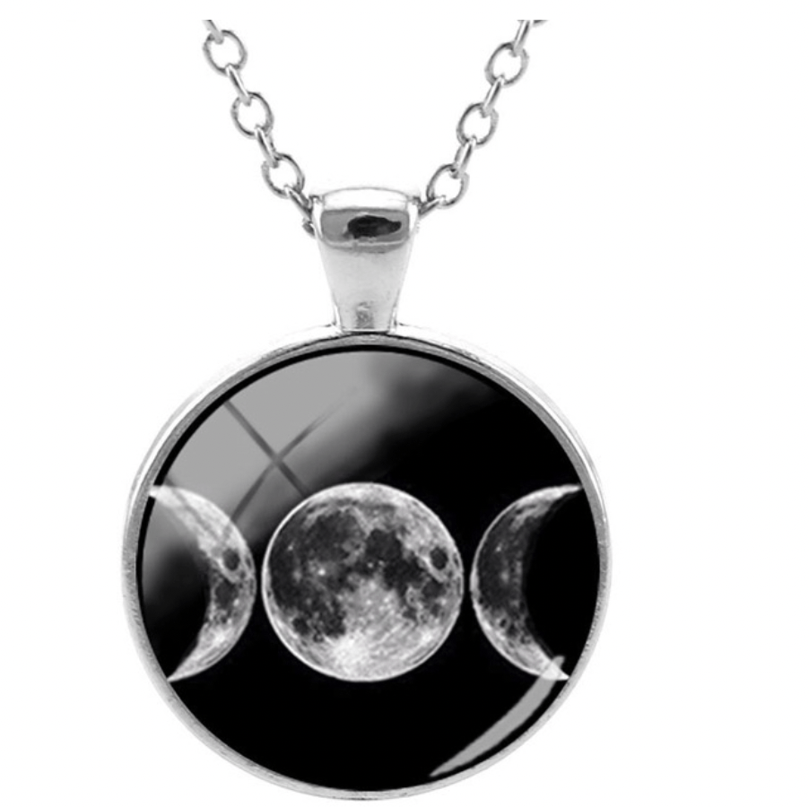 Zilverkleurige Ketting met Glazen Maan Hanger - Sieraden - Spiritueelboek.nl