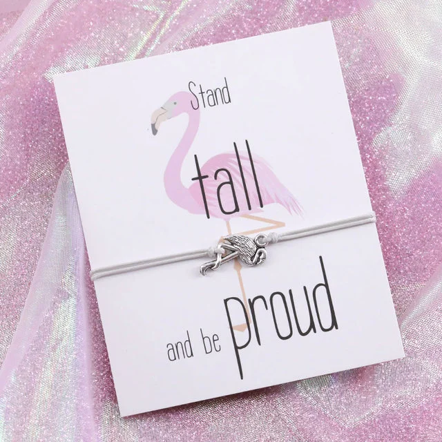 Grijs Verstelbare Wensarmband met Flamingo Bedel - Sieraden - Spiritueelboek.nl