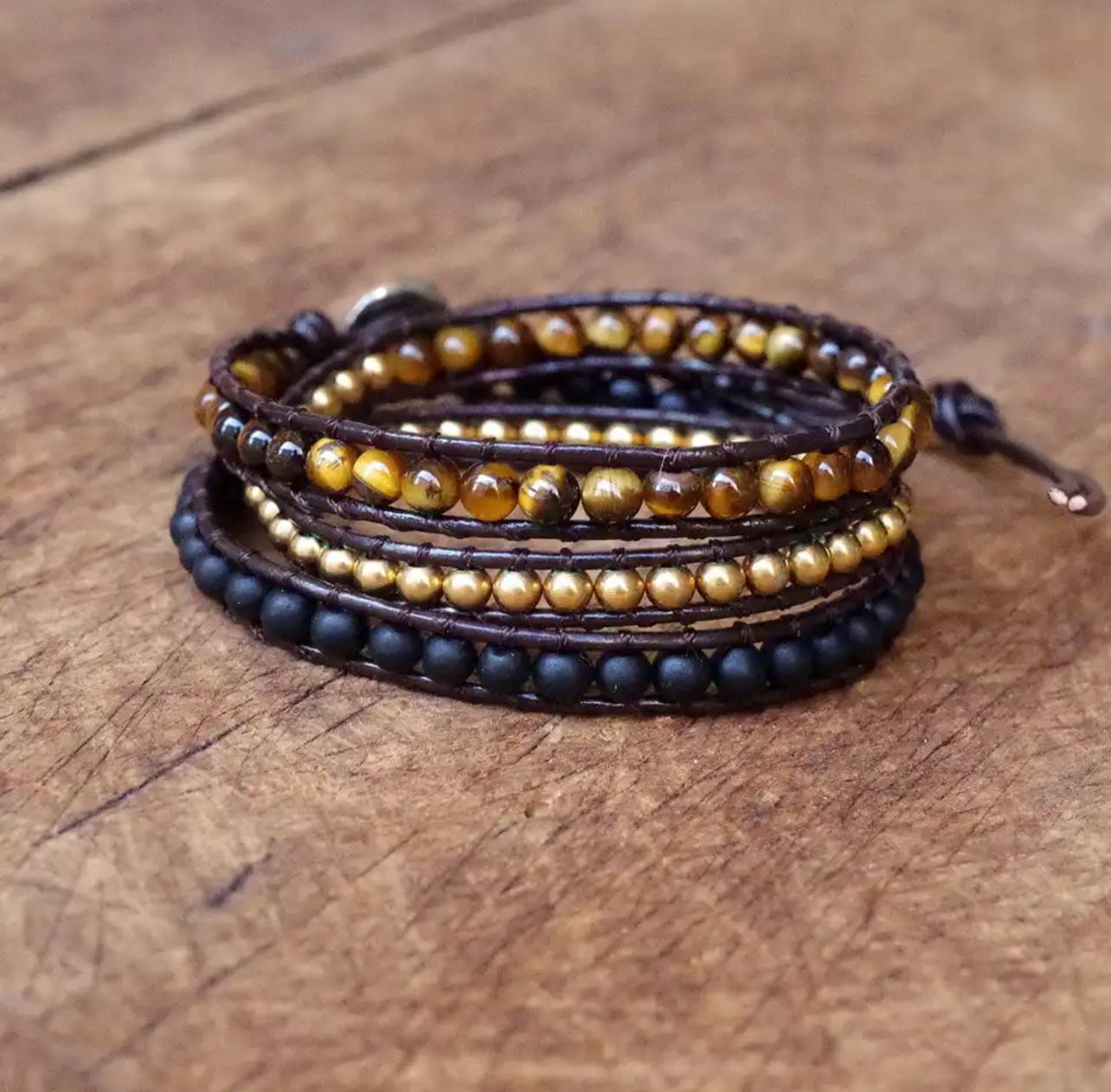 Handgemaakte Bohemian Leren Wikkel Armband - Sieraden - Spiritueelboek.nl