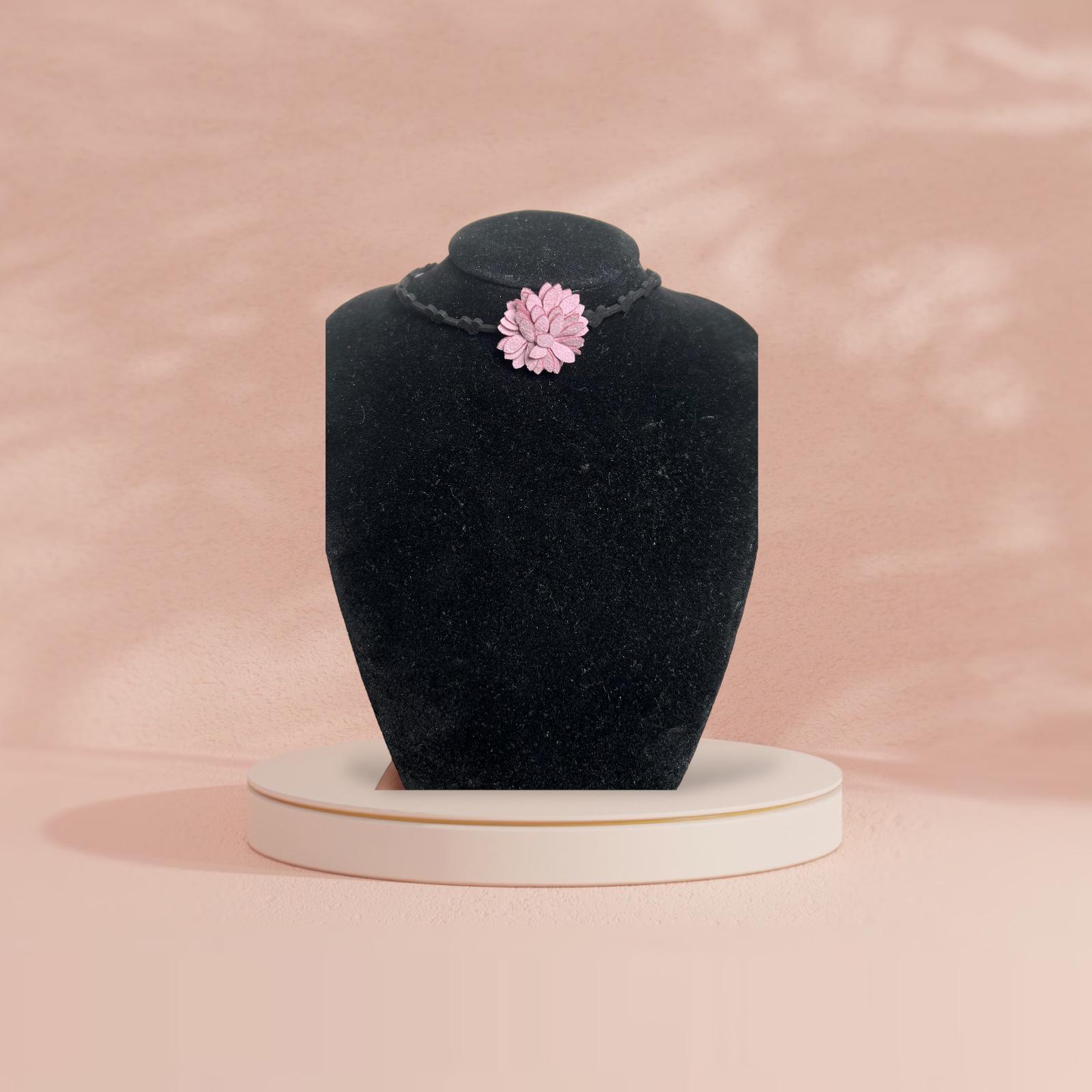 Zwarte Choker Hartjes Ketting met Paarse Bloem - Sieraden - Spiritueelboek.nl