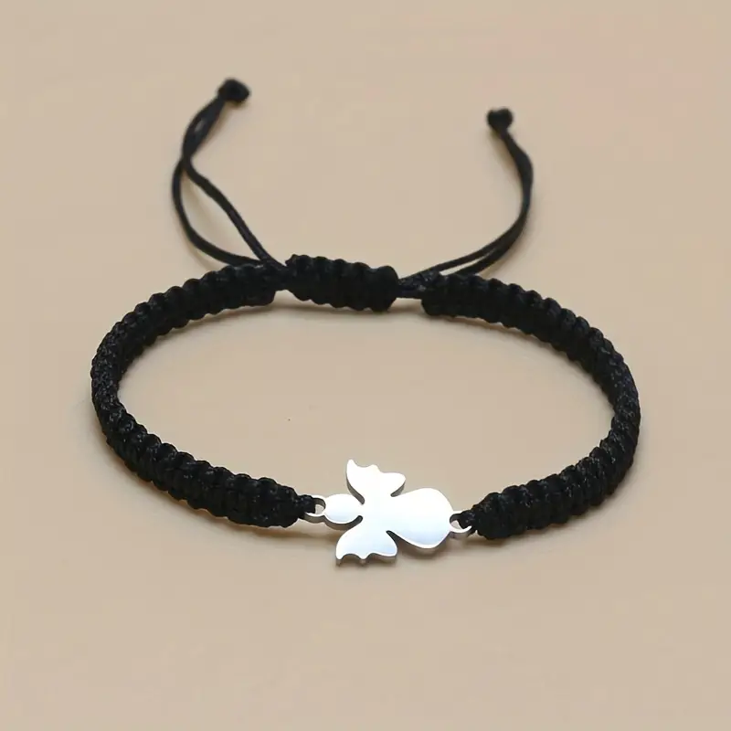 Zwart Gevlochten Verstelbare Armband met Engelen Bedel - Sieraden - Spiritueelboek.nl