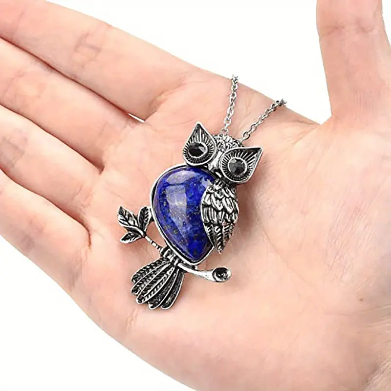Zilverkleurige Ketting met Uil Lapis Lazuli Hanger - Sieraden - Spiritueelboek.nl