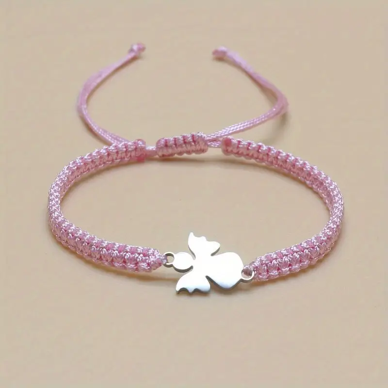 Roze Gevlochten Verstelbare Armband met Engelen Bedel