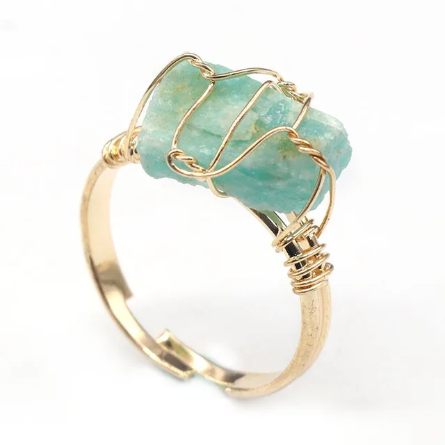 Verstelbare Goudkleurige Ring met Ruwe Tianhe-steen - Sieraden - Spiritueelboek.nl
