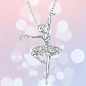 Zilverkleurige Ketting met Balletdanseres Bedel en Zirkoon Inleg