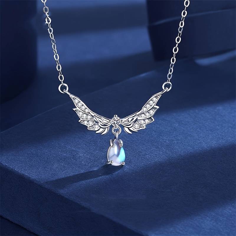 Zilverkleurige Ketting met Engelvleugels en Wit Kristal - Sieraden - Spiritueelboek.nl