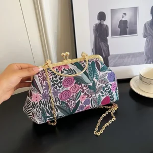 Vintage Handtas met Paarse Bloemen
