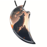 Lederen Ketting met Wolventanden Glas Hanger en Wolfafbeelding