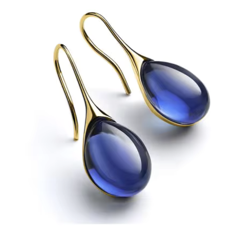 Synthetische Edelstenen Haakoorbellen Goud Blauw