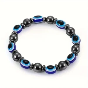 Magnetische Hematiet Enkelband Zwart Met Blauwe Stenen