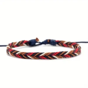 Tibetaanse Handgeweven Armband Rood-Wit-Bruin-Zwart