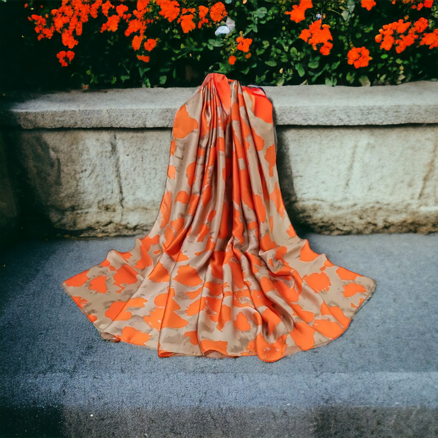 Oranje Camouflage Bloemenprint Sjaal - Sjaals - Spiritueelboek.nl