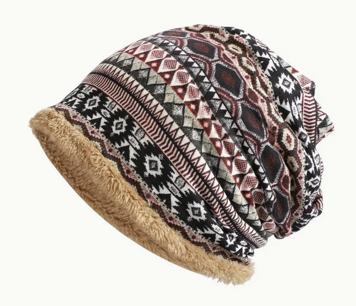 Boheemse Fleece Muts Zeshoekpatroon