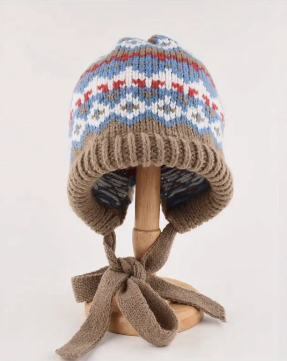 Boheemse Gebreide Muts Blauw Bruin