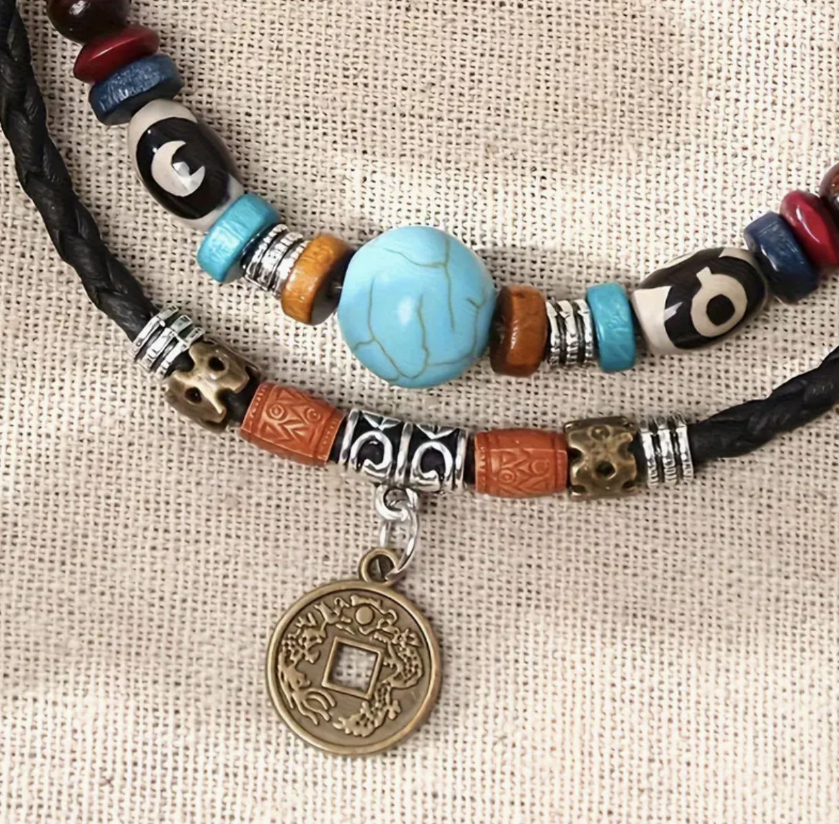 Ketting turkoois en geluksmunt
