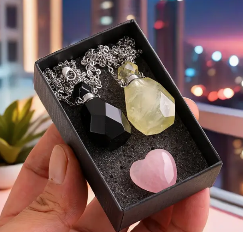 Edelsteen Flesjes Citrien en Obsidiaan