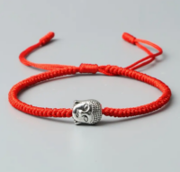 Rode Touw Armband Zilverkleurige Boeddha