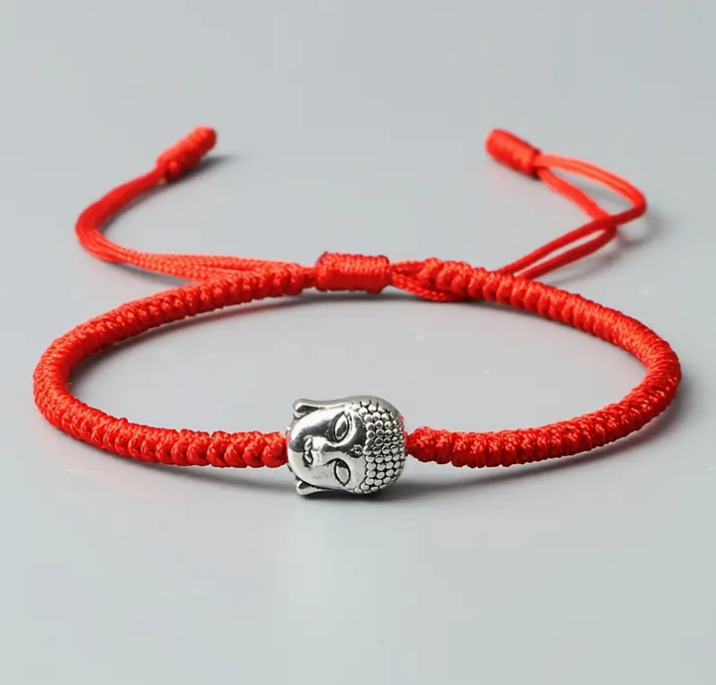 Rode Touw Armband Zilverkleurige Boeddha