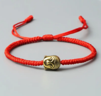 Rode Touw Armband Goudkleurige Boeddha